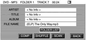 Entertainment Systems 4. The folder, track and elapsed time will appear in the status bar. The screen will list the Artist, Title, Album and File Name.