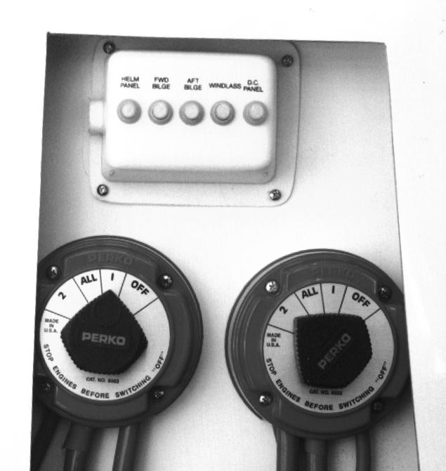 Twin Engine Battery Selector Switches There are two battery selector switches located in the engine compartment. One battery switch feeds the starboard engine and the 12-volt accessory panel.