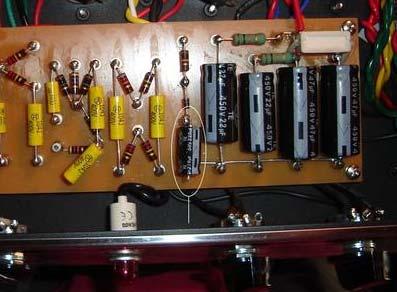 To start with, here s a picture of the stock bias circuit and the parts you need to work with. The bias resistor sits underneath the electrolytic cap circles in this picture. 1.