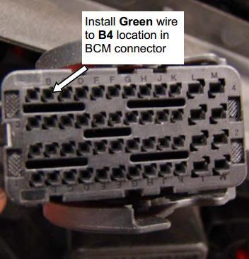Install the wire to the indicated location on the BCM connector. See Figure 20 an