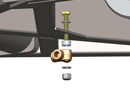 (Note: Use a total of three crush washers.) Figure 5 b. Install t-block with supplied 1/4" bolt, spacer, washer, and nylock nut. Torque nut to 8 lb. ft. Figure 6 Figure 6 c.