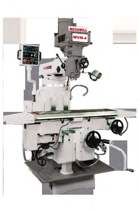 MVM IV Series Vertical Milling Machine with Full Power Knee and mechanical Infinite Variable Speed Head MVM IV 58 x 11 Table (1,473 x 279 mm) X-axis Travel 39.37 (1,000 mm) Y-axis travel 15.