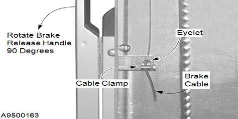 ADJUSTMENT BRAKE RELEASE CABLE IMPORTANT: Excessive belt tension can result in accelerated belt wear. Inadequate tension can cause the belt to jump a cog on the drive pulley. 9.