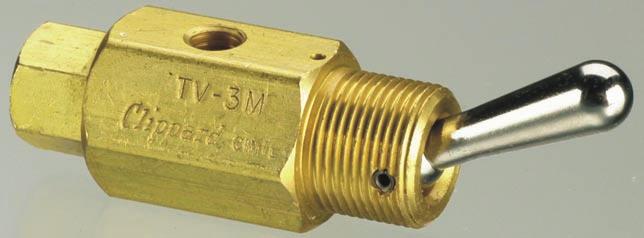 TV-M TV-MP TVO-M TVO-MP -WAY MOMENTARY TOGGLE VALVES Options: see page 0 Normally closed -way toggle valve with momentary actuation 9/6 9/6 #0- (input ) #0- (output ) (exhaust ) /8 NPT (input ).