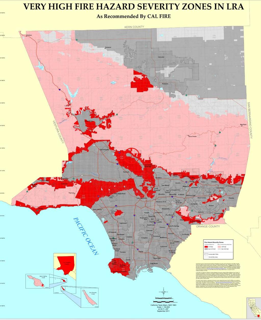 LACFD is directly responsible for wildfire prevention and suppression on approximately 15% of the total VHFHSZ land in Los Angeles County.
