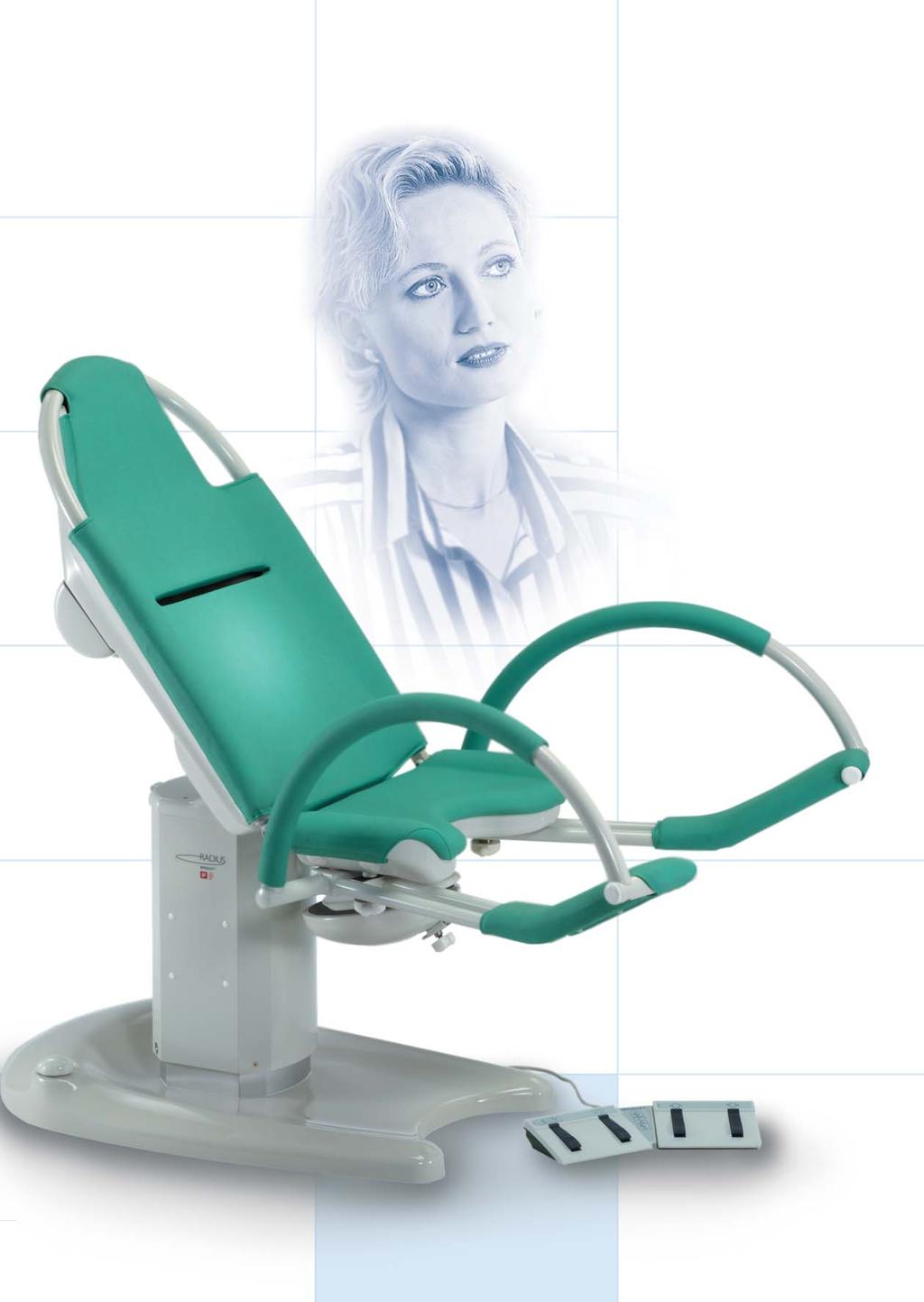 1557.05 Easy mounting, supine positioning, mobile use GYNAECOLOGY One motor for height adjustment One motor for combined seat/back rest adjustment One motor for separate seat adjustment Supine