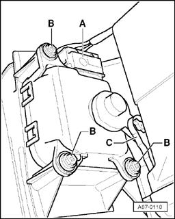 Page 24 of 53 87-85 Footwell/defroster flap motor - V85-, removing - Remove driver's storage compartment. Repair Manual, Body Interior, Repair Group 68. - Disconnect electrical connection - A-.