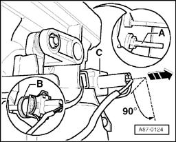 Page 27 of 53 87-88 Fresh air intake duct temperature sensor -G89-, removing - Remove dust pollen filter page 87-121. - Remove glove box. Repair Manual, Body Interior, Repair Group 68.
