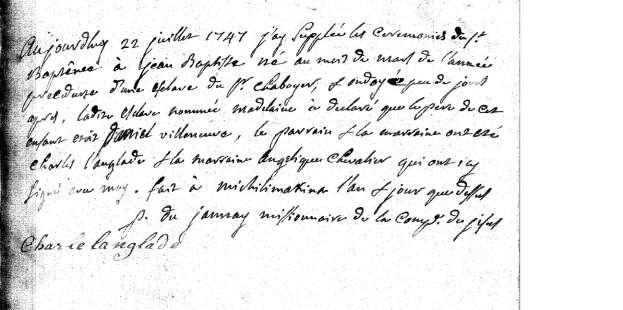 Pierre Amiot s godparents were Pierre Lajoie and Constance Chevalier, wife of sieur [François Louis] Cardin [Ste. Anne, Mackinac CD, Baptisms, 1758-1770, Image 10].