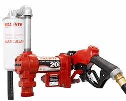 Fill Rite FR4210GBFQ motor with permanent magnet. Steel suction pipe telescopes from 22 to 40. Features built-in check valve and strainer, hose with static ground wire and thermal overload protection.