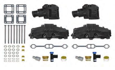 32 ENGINE PARTS AND ACCESSORIES Aluminum Manifold/Riser Sets Includes: 1/3 of the weight of stock cast iron manifolds Fully-Tuned-Increase performance Sets come with risers for Hose Lost foam Casting