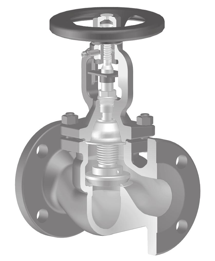 Stop valve with bellows seal Free of maintenance stop valve with bellows seal - metallic sealing ARI-FABA -ANSI LongLife - Class 150 Straight through with flanges German TA - Luft TÜV-Test-No.