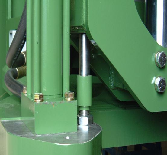 The mechanical stops are an added safety for maintaining the beam in the up position during mold changes, cylinder replacements, vibrator & shaker shaft repairs or