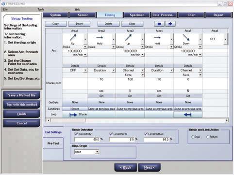 Similar to endurance testing, this software is used for testing Examples include tensile, compression, bending and peeling