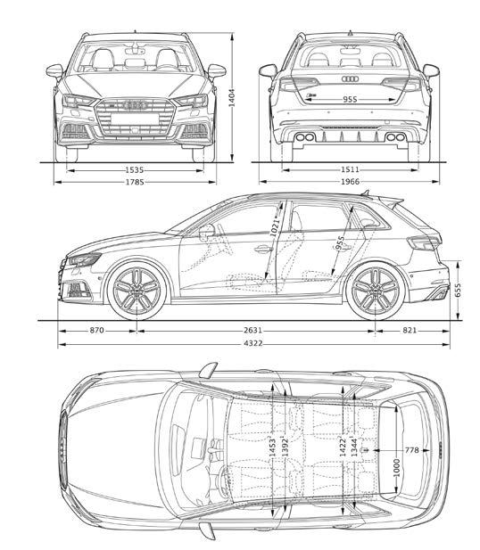 Audi A3 Sportback Audi S3 Sportback Dimensions in millimetres. Dimensions measured with vehicle at unladen weight.