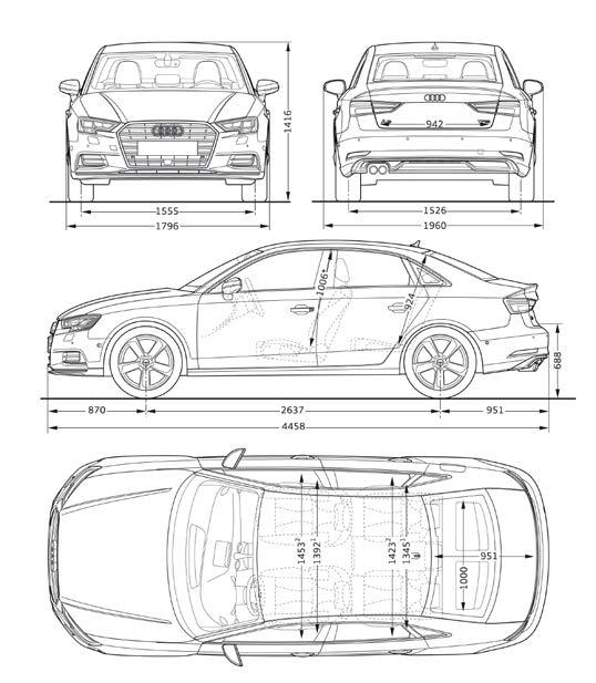 Audi A3 Sedan Audi S3 Sedan Dimensions in millimetres. Dimensions measured with vehicle at unladen weight.