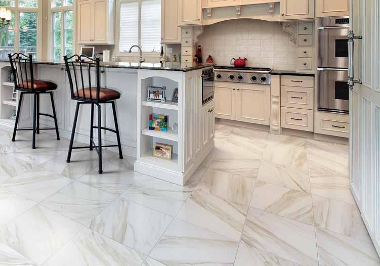 Calacatta Pearl The range of color and pattern rivals that of natural Calacatta, Crema Marfil and Emperador, making each installation uniquely random and varied in appearance.