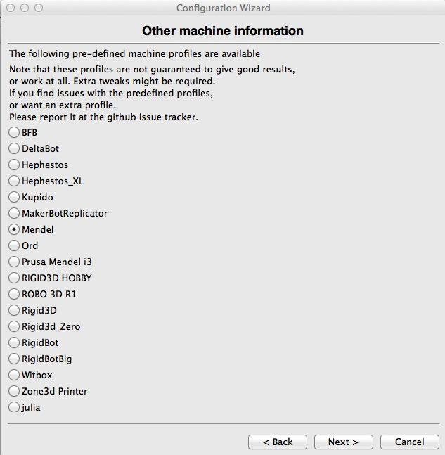 c. Once you add the new machine, click Machine > Machine settings and change the machine settings to: Max width 125, Max depth 150, Max height