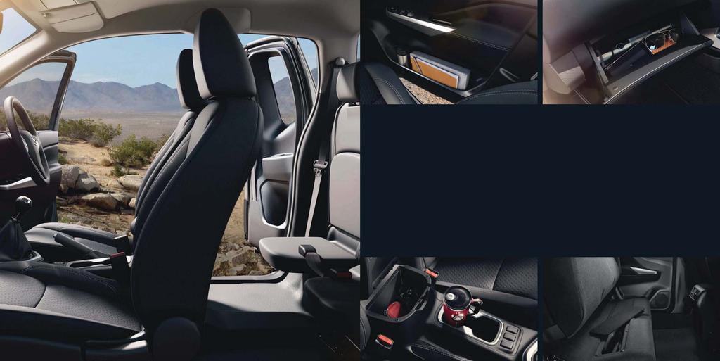Large pockets located in the driver and passenger doors offer ample, easy-to-access storage. The high-capacity glove compartment is ideal for your documents and files, even the bulkier ones. STORE IT.