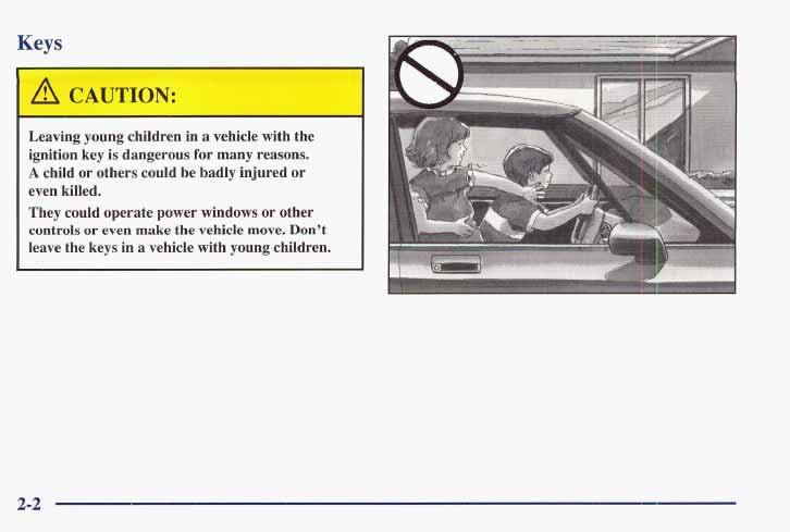 ~~~ ~ Keys I I A CAUTION: Leaving young children in a vehicle with the ignition key is dangerous for many reasons.