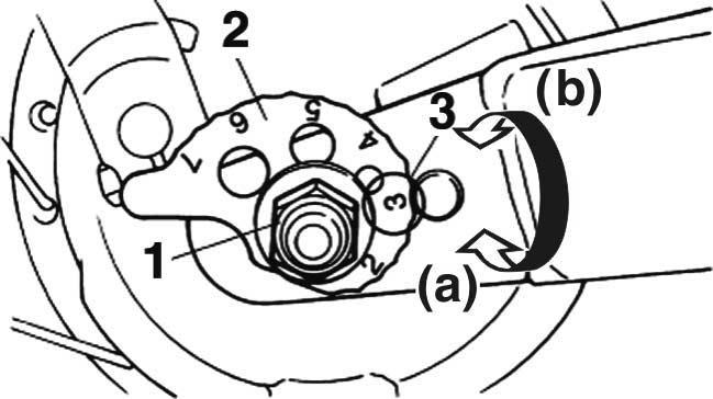 PERIODIC MAINTENANCE AND ADJUSTMENT 1. Drive chain slack 4. If the drive chain slack is incorrect, adjust it as follows. of the motorcycle and can lead to chain slippage or breakage.