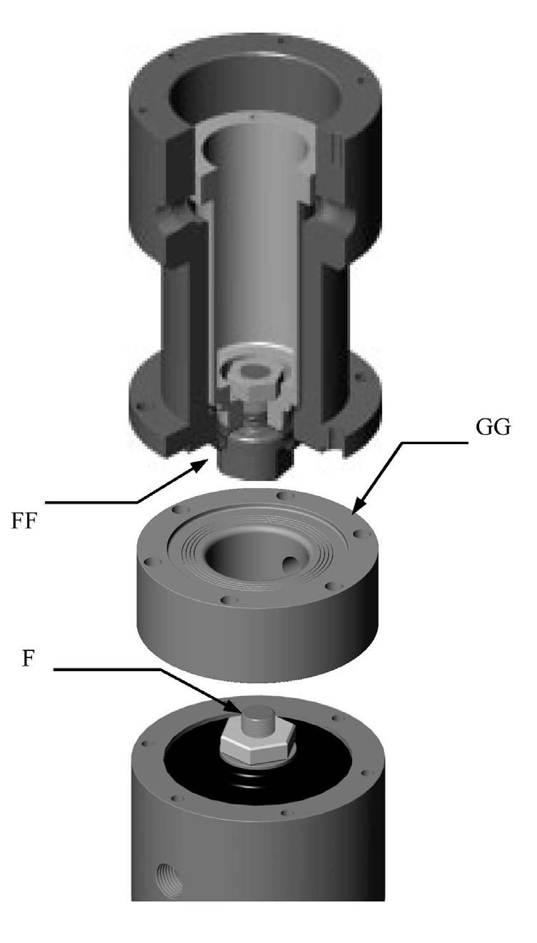 Placing a socket wrench extension on top of 1/-0 jam nut (N), thread bottom of piston (FF) to outside piston (F) placing