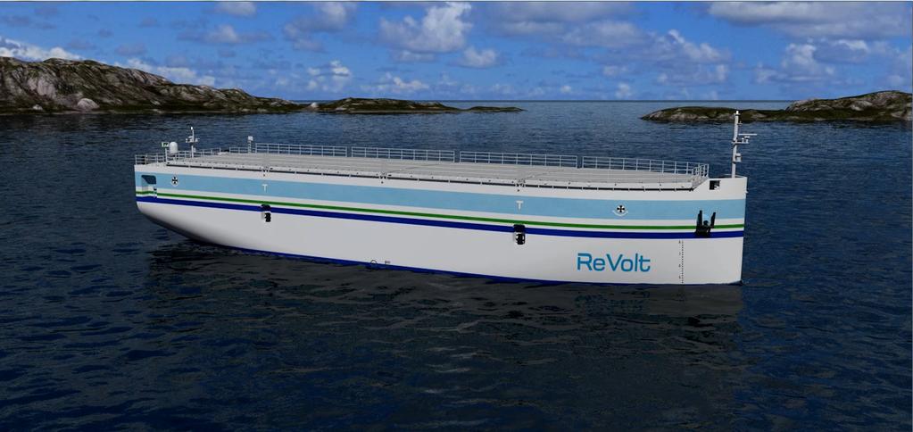 The ReVoltproject-for short sea shipping in the future A small unmanned zero emission concept container ship Low speed combined with high propulsion efficiency, regularity and safety designed to