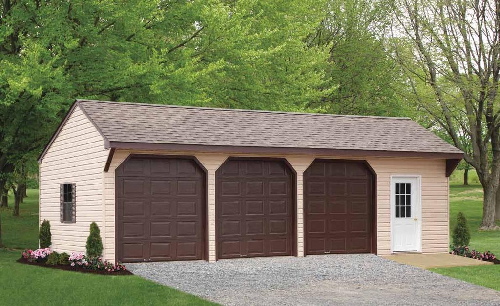Regular 3 Car Garage Features an 18" Overhang on Front 16'x32' 8' Wall Quaker vinyl Roof: