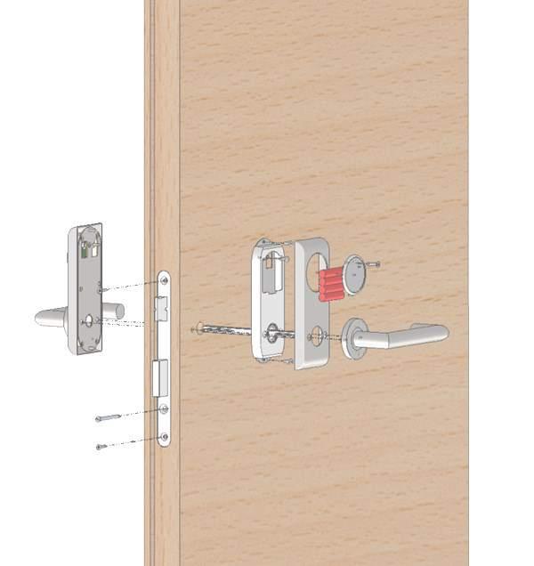 situation. The uniqueness of this lock configuration is that it can be installed in any direction, vertically or horizontally, or with the reader located above or below the door handles.