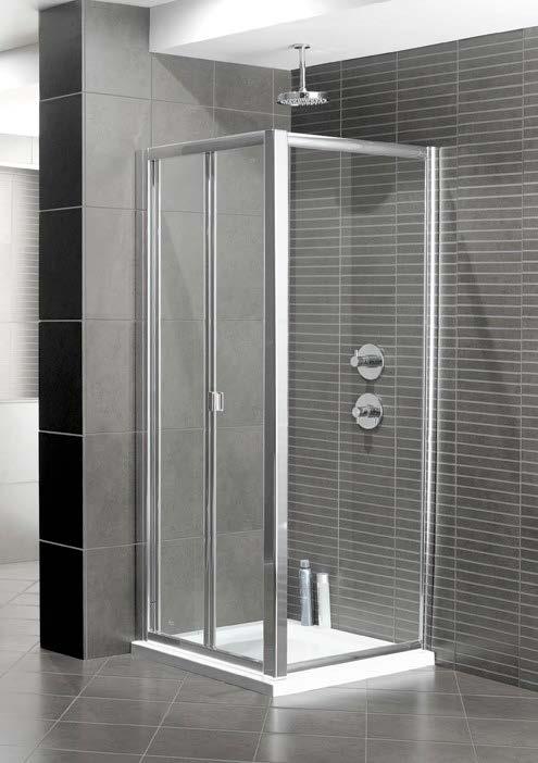 22 Shower Doors Amelia Shower Doors Bi-Fold Door Easy Clean Glass Polished Chrome Reversible 6mm Glass Adjustable profiles Chrome plated Metal handles Can be used in a recess or with a side panel to