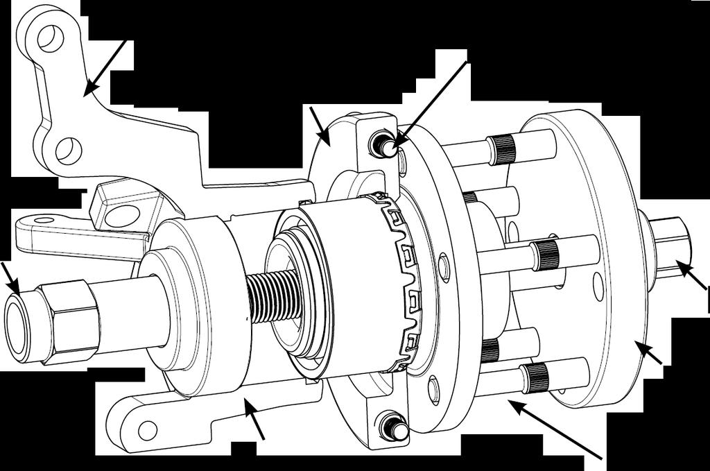 9) Clean out the bearing housing bore 10) Fit the bearing by performing the following assembly: Insert the 5 thrust pins (Mark 10) into the holes provided for this purpose in the support plate (Mark