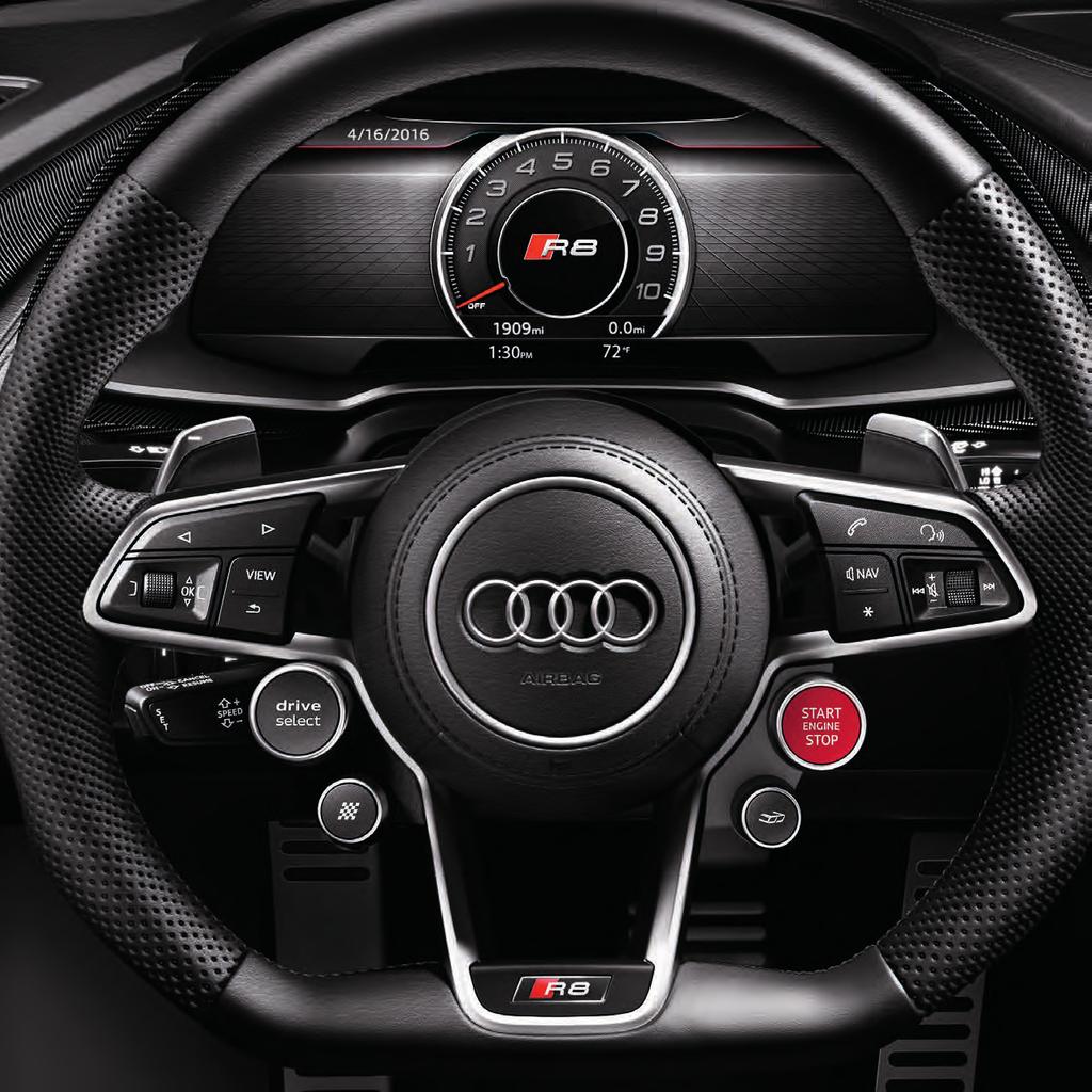 Audi drive select settings are easily adjusted via a special satellite key on the steering wheel to give your drive a custom feel for your driving mood.
