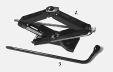 The tools you ll be using include the jack (A) and wheel wrench (B).