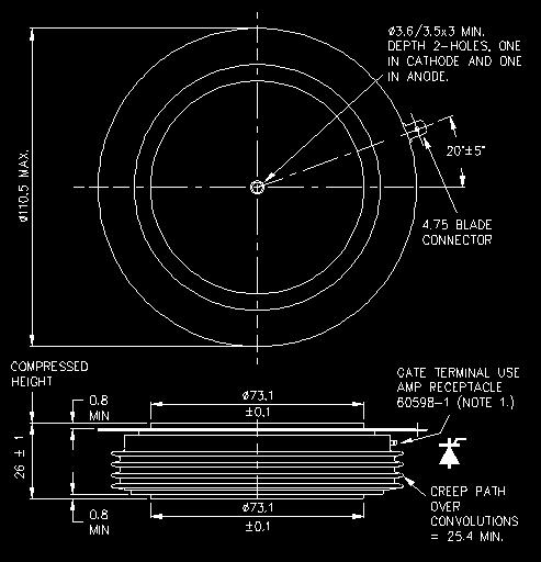Outline drawings UK WESTCODE Dimensions in mm and inches (1 mm = 0.