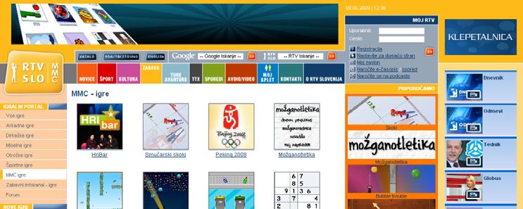 Slika 8.6: Del spletnega mesta RTV Slovenije, kjer se nahajajo oglasne igre 8.2.7 SKB Papi: http://papi.skb.si/ SKB Papi je spletno mesto, ki je del korporativnega mesta SKB banke.