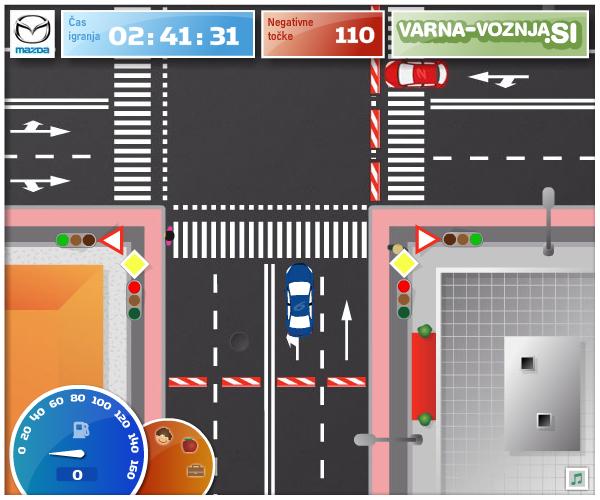 Slika 8.11: Varna pot v službo Varna pot v službo je igra v kateri igralec z vožnjo avto po cestno prometnih predpisih prispeš do cilja in konča igro. Igra je nastala v podporo kampanje Varna vožnja.