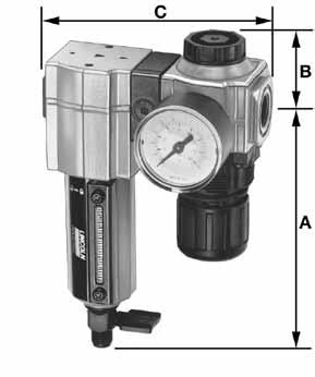 Modular Line Combination Units Filter-Regulator with Gauge * Transparent nylon liquid level indicator lens. 85388-4 250 psig / 17 85388-8 bar icle 40µ Outlet Adj.