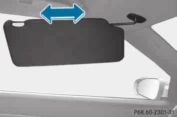 X Pull the sun visor out of retainer ;. X Swing the sun visor to the side.