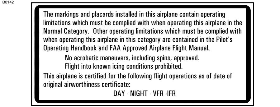 CESSNA SECTION 2 OPERATING LIMITATIONS PLACARDS The following information must be
