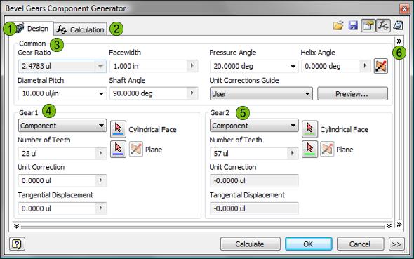 Bevel Gear Options The following options are available for creating bevel gear sets. Enter data to design the gear set. Input power and speed requirements and review calculation results.