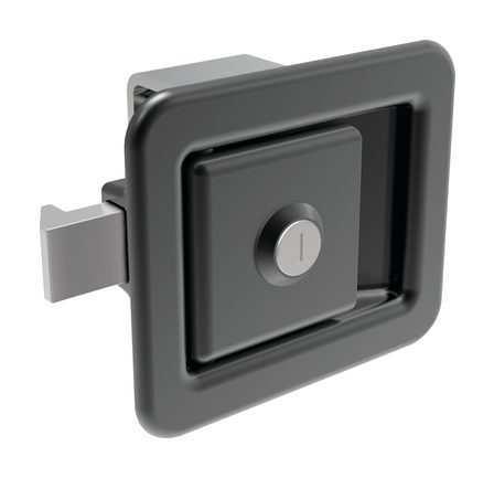 Push To Close Paddle Latches pull to open - slam action - standard cylinder lock - steel PL0710 Body and Handle: steel, black powder coated.