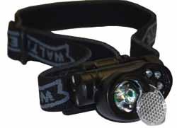 pattern Flexible elasticated head strap Adjustable head to 180 Compact and lightweight Supplied with: Batteries Light output 80 5 lumens Light source Rebel LED / R,G,B LED 2h 20h 1x AA Product