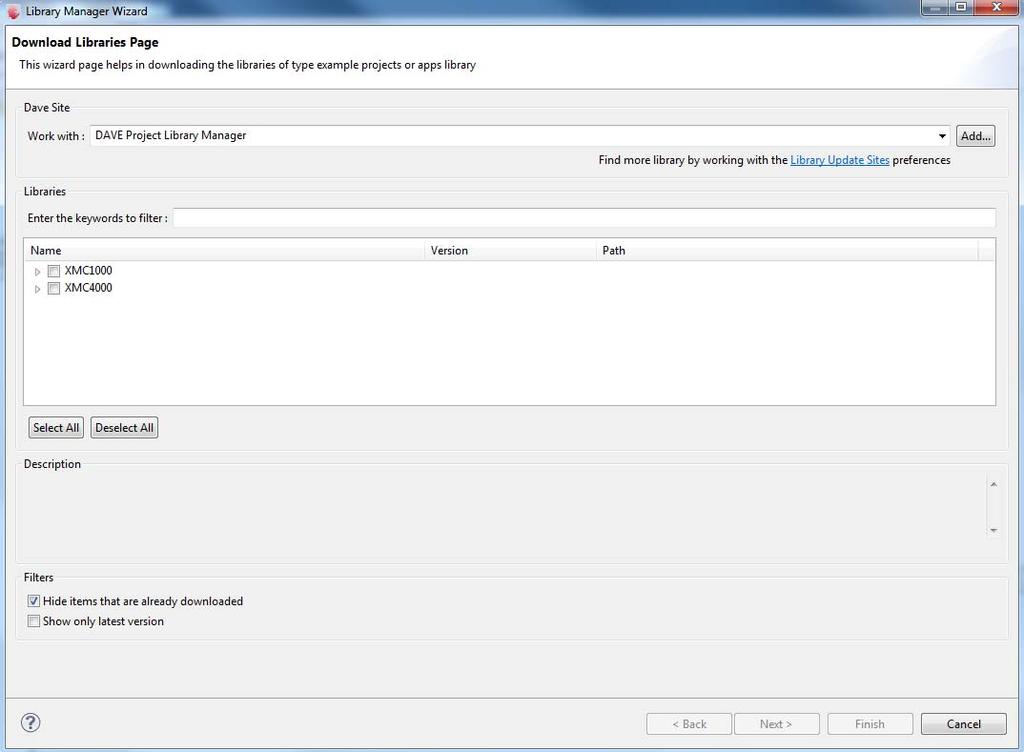 Additional Example Projects Download Select DAVE Project Library Manager in the