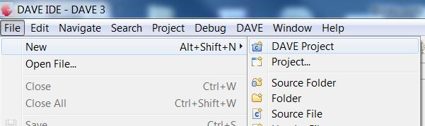 use the Default Workspace Click OK File New DAVE Project