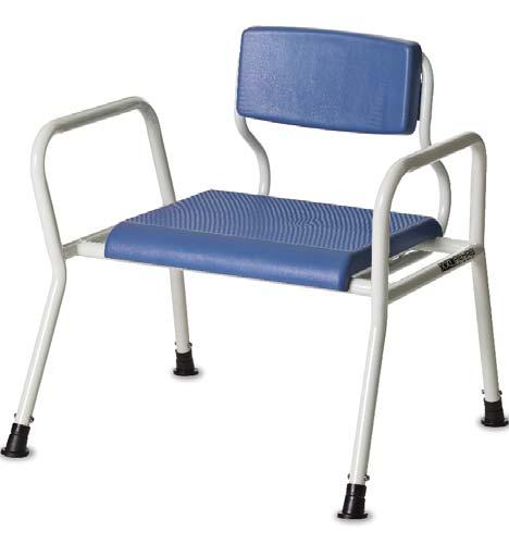 Bariatric Equipment Bariatric Shower Chair Seat height adjustable 420-550mm Long armrests to assist access Open back to allow easy sling access and assist positioning Polyurethane moulded seat & back