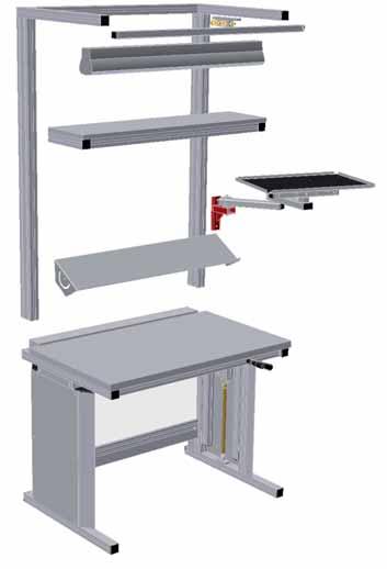 Chipline Assembly s with Square Section Technical Data Base in natural anodised aluminium section White vanity panel at rear of bench 4 adjustable feet to deal with