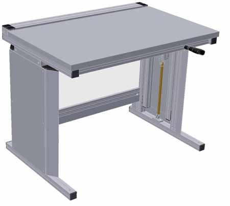 Chipline Assembly s with Square Section Assembly Height Adjustment by Hand Crank Infinitely variable height adjustment with 2 hydraulic cylinders and foldaway hand crank Worktop is not supplied (see