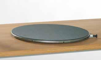 Turntable Without locking mechanism Stainless steel platter with ribbed rubber mat ESD version:conductive rubber mat and earthing lead Load capacity: 180 kg Ø x H 380 x 20 080 10 036.