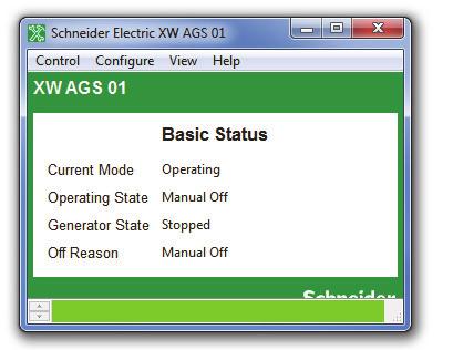 Device Configuration Basic Status The Basic Status window shows the network status of the AGS, the state of the generator, and the reason the generator was last stopped.