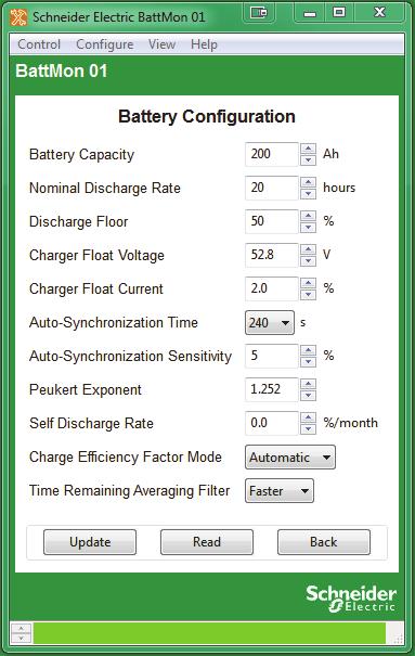 Configuring the Conext Battery Monitor Battery Configuration Battery configuration allows you to configure basic and advanced settings of your Battery Monitor.